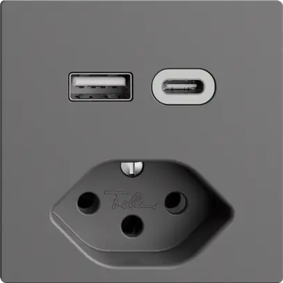 Presa USB tipo A+C + tipo 13 Feller EDIZIOdue F 230V 3000mA grigio scuro 