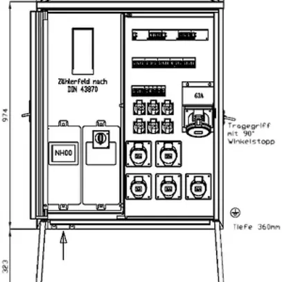 Armadio distributore collegamento Demelectric 80A 55kVA NH00 IP44 rosso 