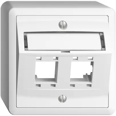 Kit montaggio AP EDIZIOdue, con cappa di uscita obliqua, per 2×RJ45, bianco 