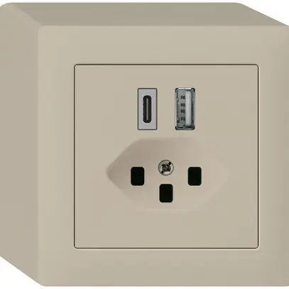 AP-USB-Ladesteckdose kallysto 18W PD 1×Typ A 1×Typ C T23 AP-Gehäuse beige 