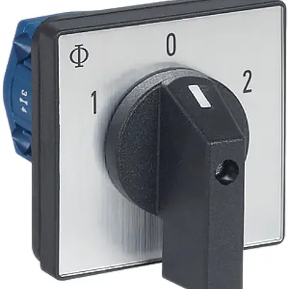 EB-Drehschalter K&N, 25A/690V 2/3L, Griff sz, 64×64mm, Ø9mm, "1-0-2" 