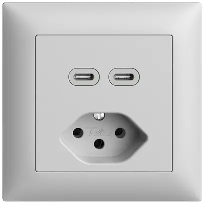 Presa INC USB 2×tipo C + tipo 13 Feller EDIZIOdue FMI 230V 3000mA grigio chiaro 