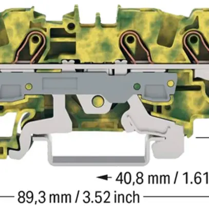 Borne de terre joignable WAGO TOPJOB S 6mm² Push-in 4×1 DIN35 vt/jn 