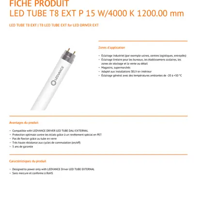 Tubo LED LEDVANCE EXT P G13 42V 15W 2400lm 4000K REG 1200mm 