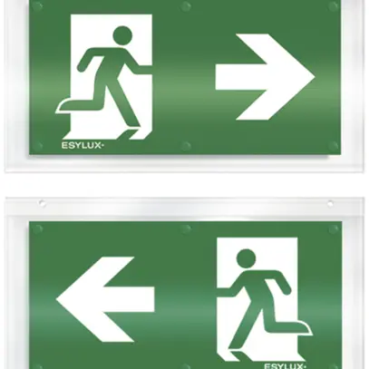Plaque avec pictogramme ESYLUX SLD, recto/verso, flèche de/g. 