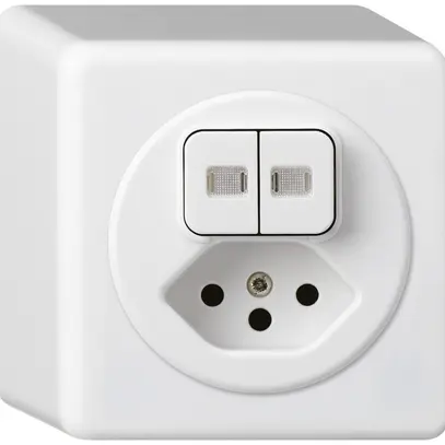 AP-Kombination beleuchtet basico 2×AR/1L+Typ 13 weiss 2 Linsen 