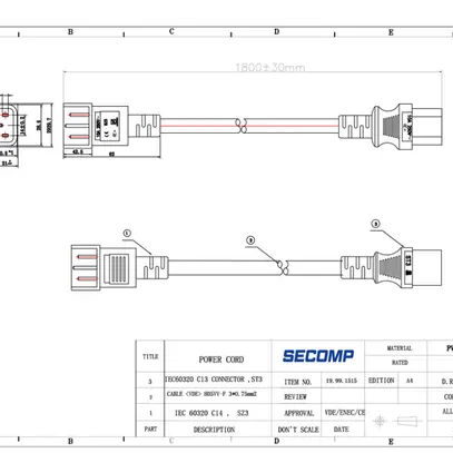 Câble d'appareils VALUE C14 → C13 3×0.75mm² 250VAC/10A noir 1.8m 