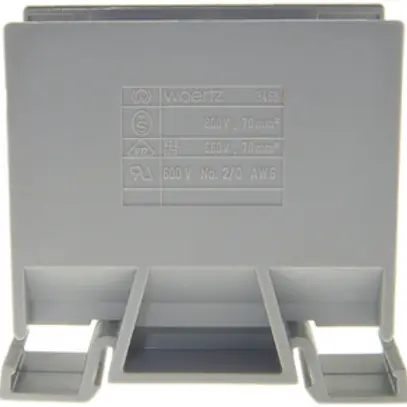 Borne de dérivation Woertz 35…70mm² 192A 800V vis 2×1 rail DIN 35mm gris 