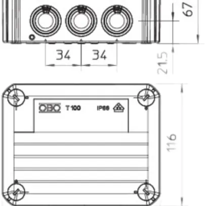 Boîte de dérivation T100 Bettermann blanc pur, sans halog.IP55-IP66 