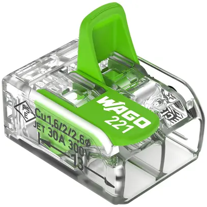 Verbindungsklemme WAGO Green Range 2L 0.5…6mm² mit Hebel gn Transparent 