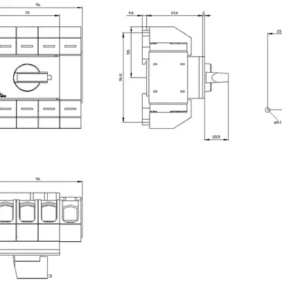 Sezionatore di carico AMD Siemens SENTRON 3KD0 4P 100A 690V 1NC 1NO IP10 nero 
