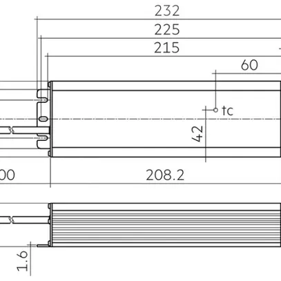 Convertitore LED Tridonic LC 200 24V IP67 L EXC UNV, 200W, 24VDC, 232×68×44mm 