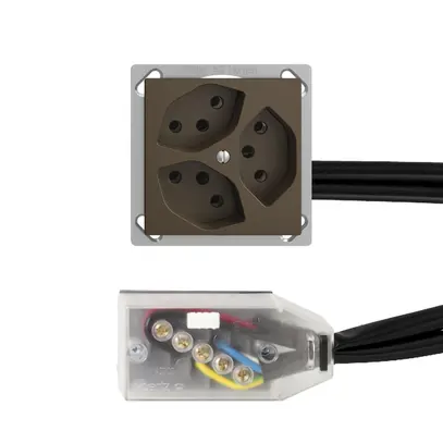 Prise INC EDIZIOdue 3×T13 L2 coffee pour câble plat Technofil 