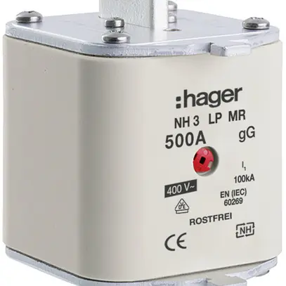 Fusible HPC Hager DIN3 400VAC 500A gG/gL avertisseur central inoxydable 