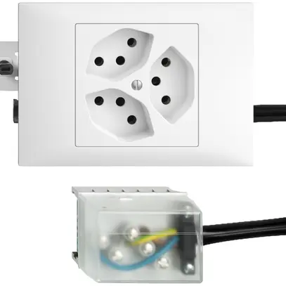 EB-Steckdose EDIZIOdue 3×T13 L3 55mm weiss für Flachkabel Powerbus 