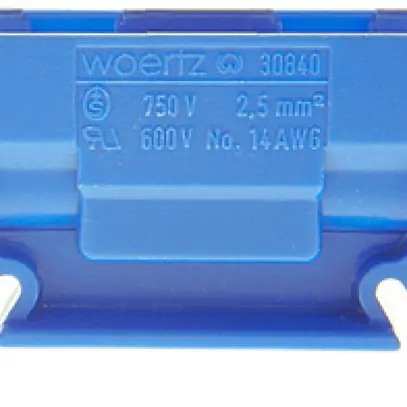 Borne de dérivation Woertz 1.5…2.5mm² 24A 750V vis 2×1 rail DIN 35mm bleu 