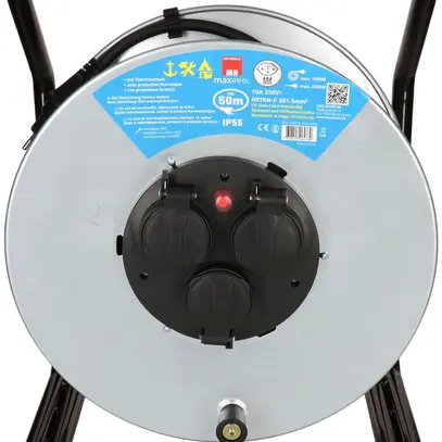 Avvolgicavo MAX HAURI acciaio 230V 10A 3×T13 50m 3×1.5mm² IP55 argento 