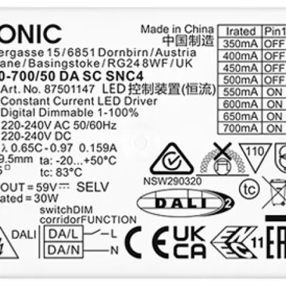 Alimentation LED Tridonic LC 5…30W 59V 350…700mA DALI 127×34×30mm 