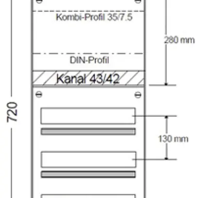AP-Sicherungsverteiler HAG 3-Reihen/48Mo 340×720×97mm 