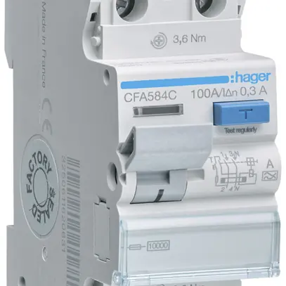 Interrupteur différentiel Hager RCCB (RCD) 2P 230V 0.3A type A 100A 10kA 2UM 