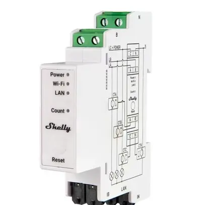 Shelly Pro 3EM, contatore di energia, interfaccia AddOn, 3x120A 