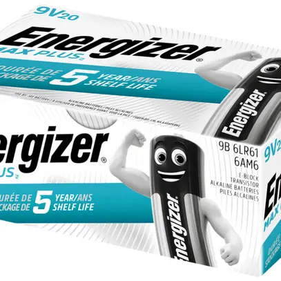 Pile alcaline Energizer Max Plus 6LR61 9V, box à 20 pièces 