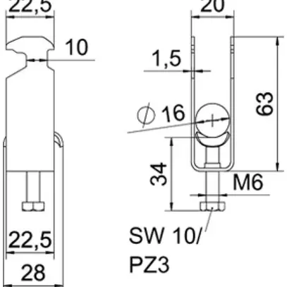 Brida rapida BET 2056 piede a H metallo 12…16mm 2×cavo acciaio Zn-cal-im 