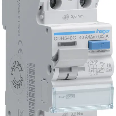 Interrupteur différentiel Hager RCCB (RCD) 2P 400V 0.03A type A HI 40A 10kA 2UM 