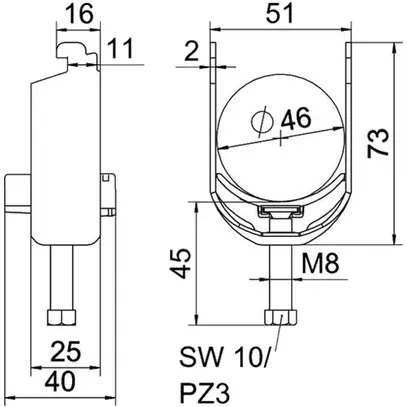 Brida rapida BET 2056 piede a N mater.sintetica 40…46mm 1×cavo acciaio Zn-cal-im 