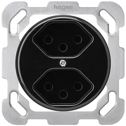 Insert pour prise ENC basico 2×type 13 avec plaque de fixation noir 