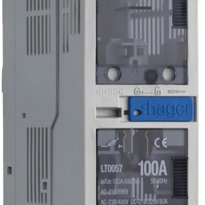 Coupe-circuit sectionneur HPC Hager DIN000 690VAC 100A rail 60mm sortie en haut 