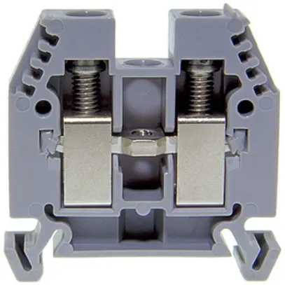 Borne de passage joignable Woertz 6…16mm² 76A 1000V vis 2×1 rail DIN 35mm gris 
