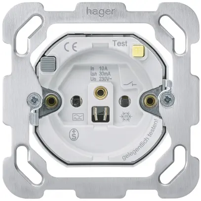 Inserto per presa Hager montaggio F 10A FI 30mA con placca di fissazione 