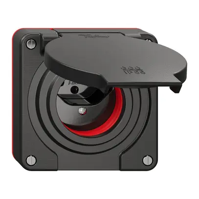 Steckdose NEVO N.CO 1×T13, IP55 gemäss SN 441011, m.roter Dichtung, schwarz 