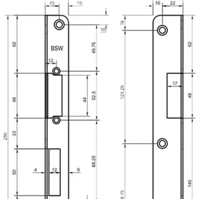 Gâche angulaire BSW 4/3 trous de fixation DIN R, acier fin 