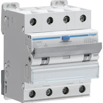 Disjoncteur différentiel Hager RCBO 4P 400V car.C 10A 0.1A type A 10kA 4UM 
