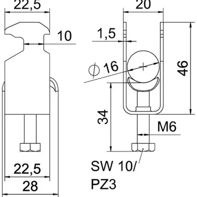 Brida rapida BET 2056 piede a H metallo 12…16mm 1×cavo acciaio Zn-cal-im 