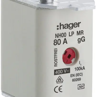Fusibile HPC Hager DIN00 400VAC 80A gG/gL segnalatore centrale inossidabile 
