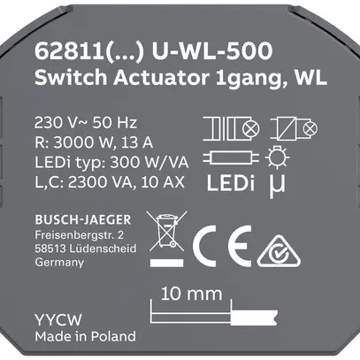 Actionneur-commutateur INC RF ABB-free@home 62811 U-WL-500 1-fois 13A/230VAC 