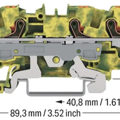 Morsetto di terra componibile WAGO TOPJOB S 6mm² Push-in 4×1 DIN35 ve/gi 