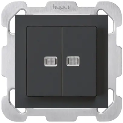 Pulsante luminoso INC kallysto 2×AR/1P con 2 lenti nero con piastra di fissaggio 