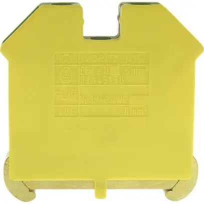 Borne de terre joignable Woertz 2.5…6mm² vis 2×1 rail DIN 35mm vert/jaune 