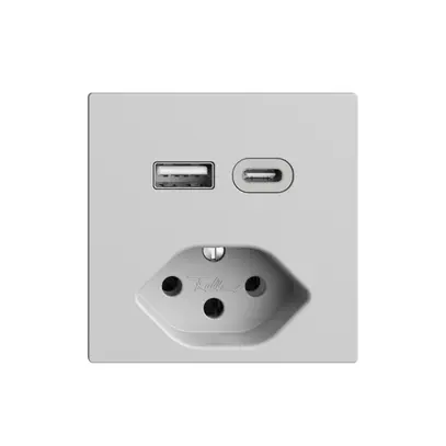 Prise USB type A+C + type 13 Feller EDIZIOdue F 230V 3000mA gris clair 