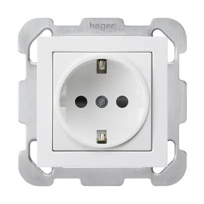 Prise ENC kallysto Schuko blanc avec plaque de fixation 