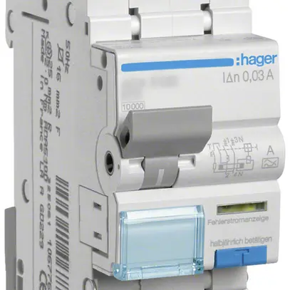 Disgiuntore differenziale Hager RCBO 2P 240V car.C 6A 0.03A tipo A 10kA 2UM 