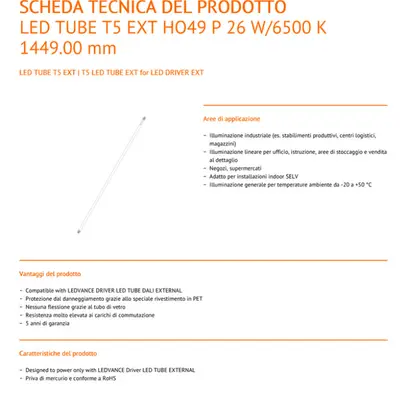 Tube LED LEDVANCE EXT HO49 P G5 42V 26W 4000lm 6500K VAR 1449mm 