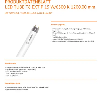 Tubo LED LEDVANCE EXT P G13 42V 15W 2400lm 6500K REG 1200mm 
