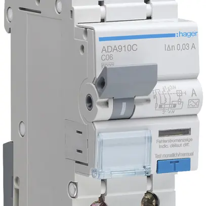 Disgiuntore differenziale Hager RCBO 2P 230V car.C 10A 0.03A tipo A 2UM 