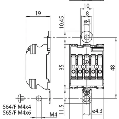 Borne de connexion 5P 0.5…2.5mm² étrier de mise à terre inscription bc 