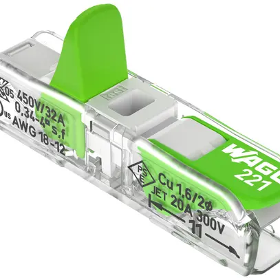 Morsetto di connessione WAGO Green Range 2L 0.34…4mm² con leva ve trasparente 